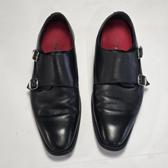 La Milano Men's Black Leather Monk Strap Shoes
